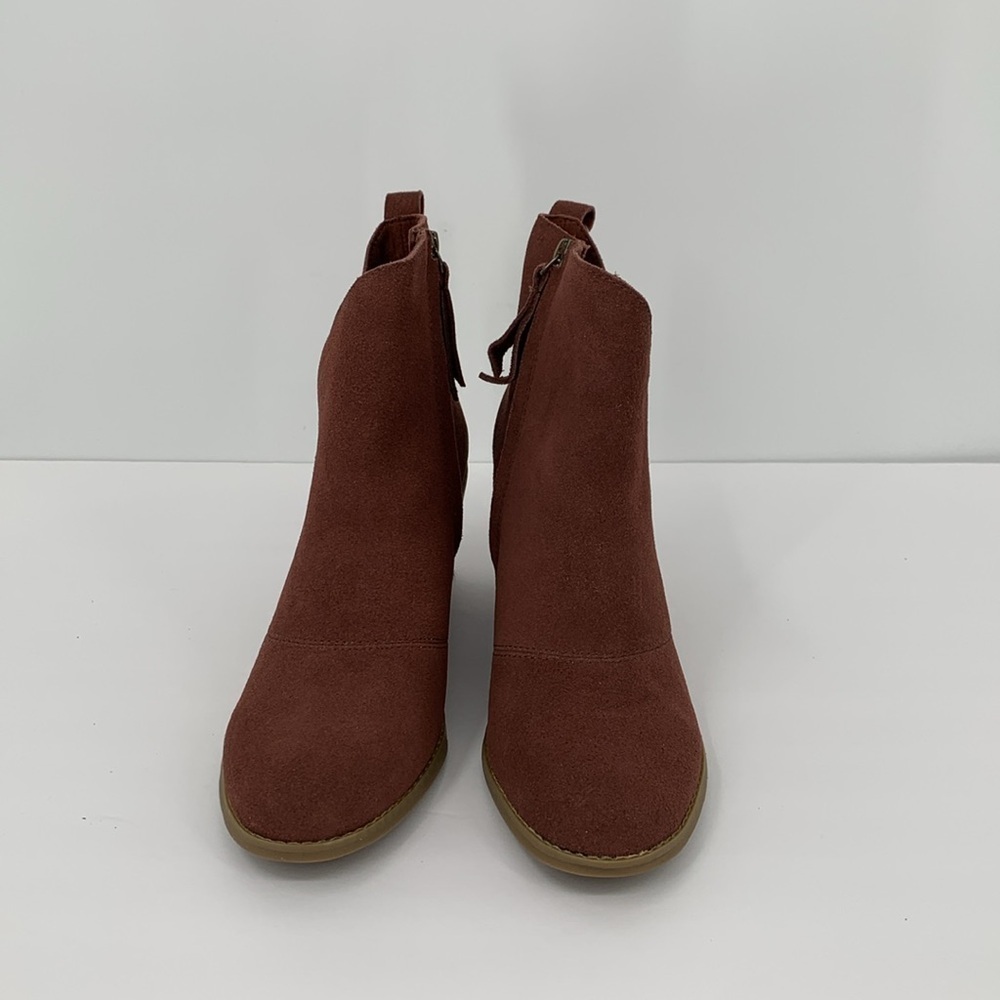 TOMS Sutton wedge ankle boots Chestnut brown suede v notch zipper bootie new 9 - Picture 3 of 5